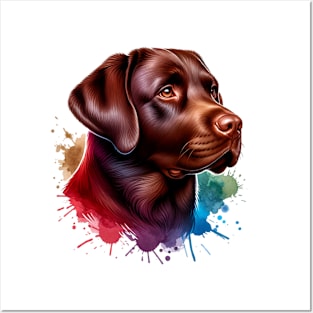 Bright Watercolor Chocolate Labrador Posters and Art